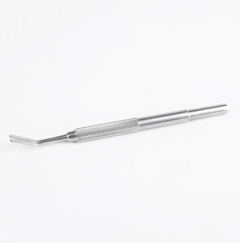 Silver stainless steel tick removal tool with fine precision tips for pets