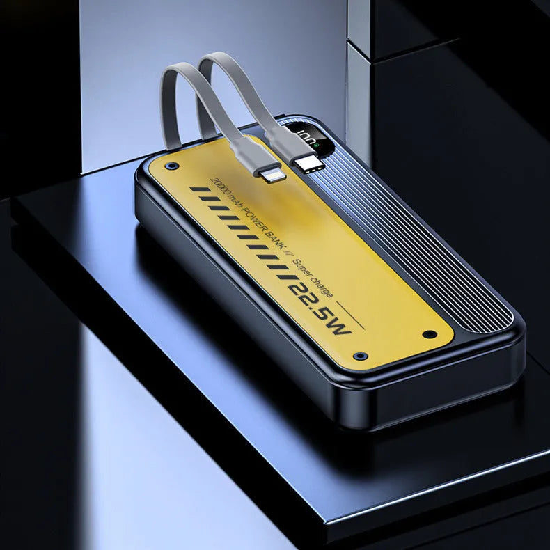225W fast charge portable power bank with cable 10000mAh black plastic shell multi-USB output