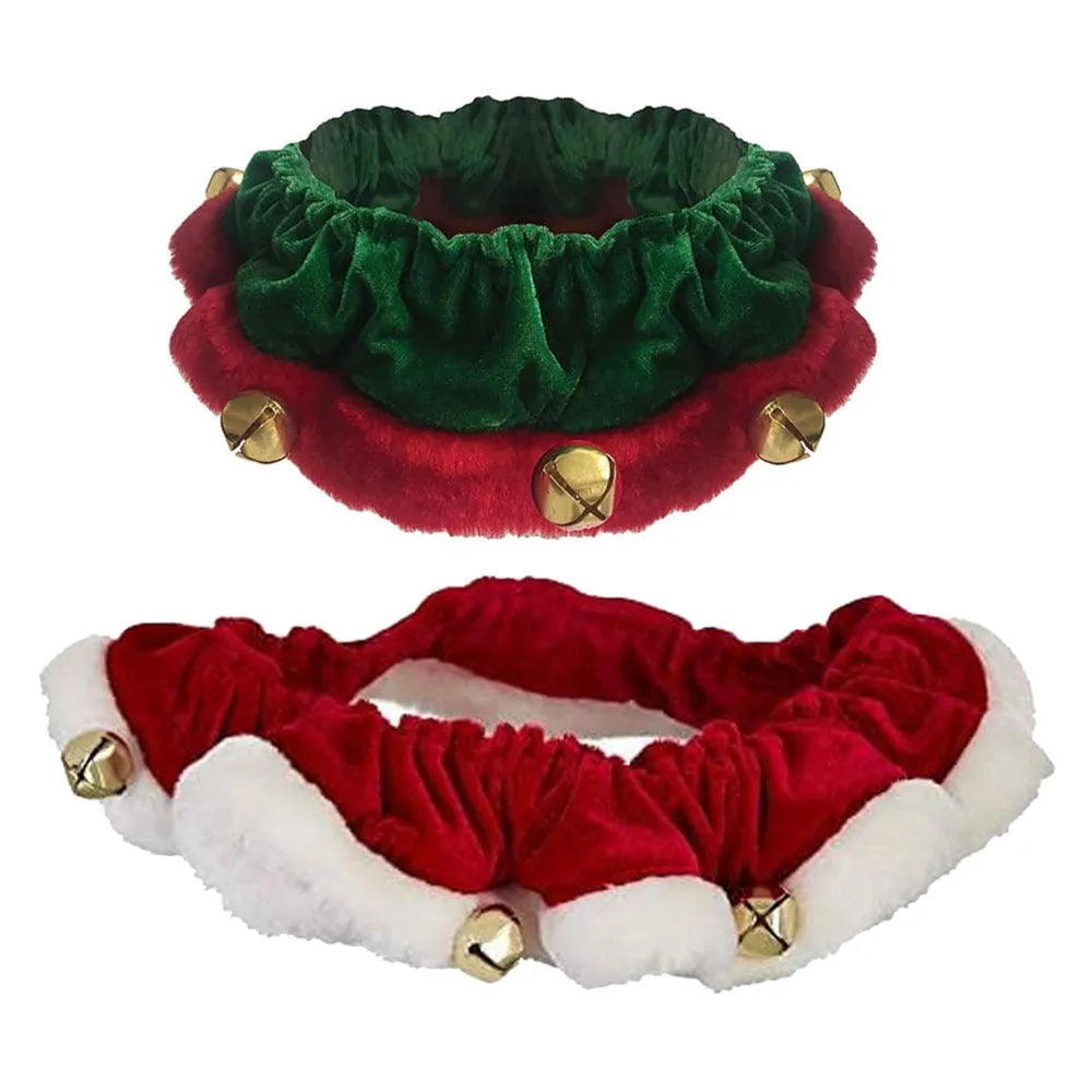 Christmas dog collar with gold bells in red and white polyester for small medium large pets
