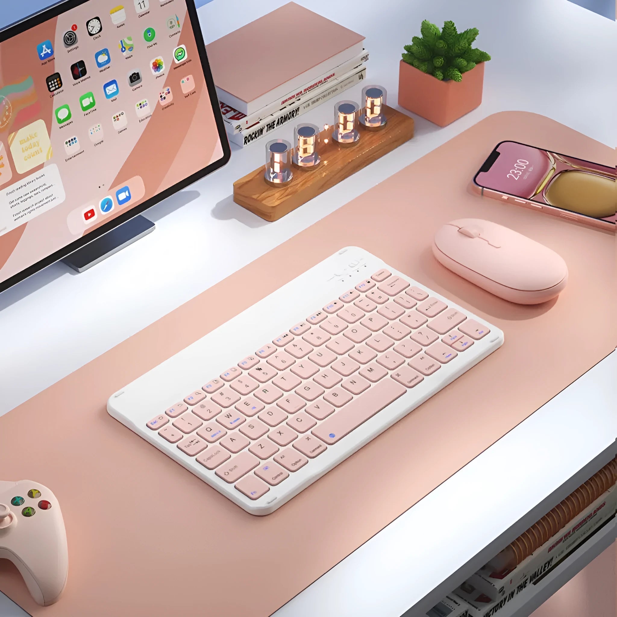 Bluetooth tablet keyboard in white with compact portable design for girls