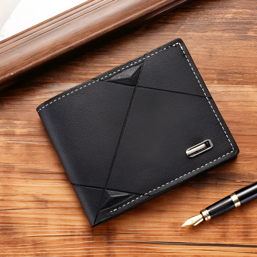 Men's three-fold horizontal PU leather wallet with multiple card slots in black, brown or dark coffee