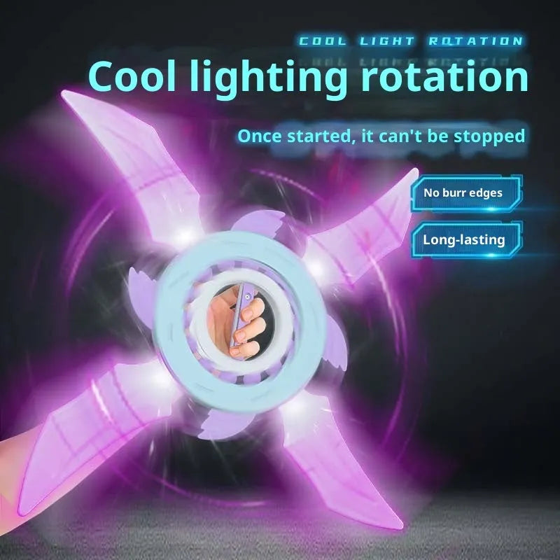 Light-up rotating shuriken toy in Cool Black or Maca Blue, supplied in a mail order box