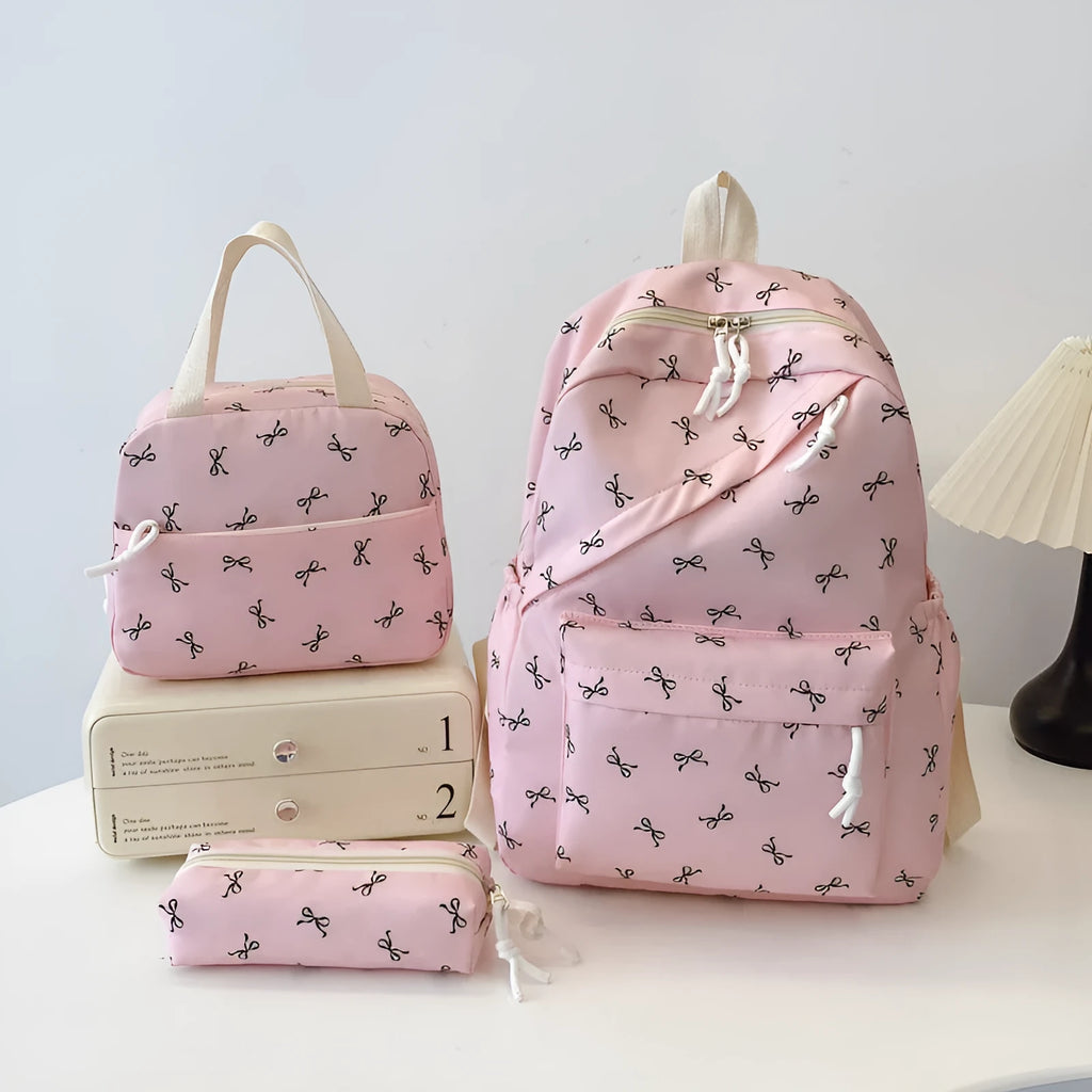 Cute girl campus backpack with flower pattern, airpillow straps, available in white, black, pink, blue