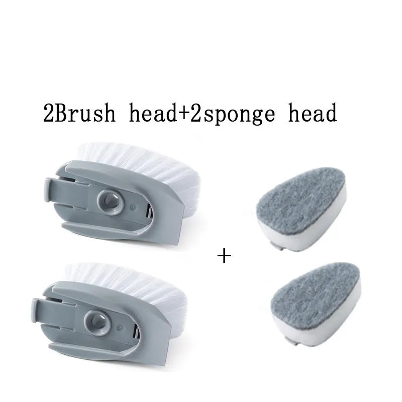 2 in 1 long handle cleaning brush with removable brush head and sponge for kitchen use