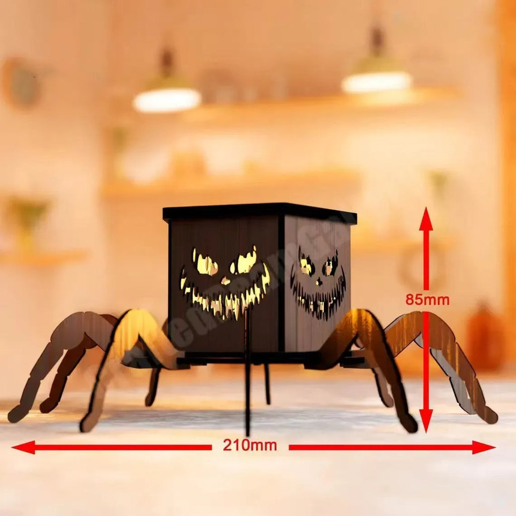 Wooden ghost Halloween spider mini lantern candlestick decoration measuring 21x8.5cm