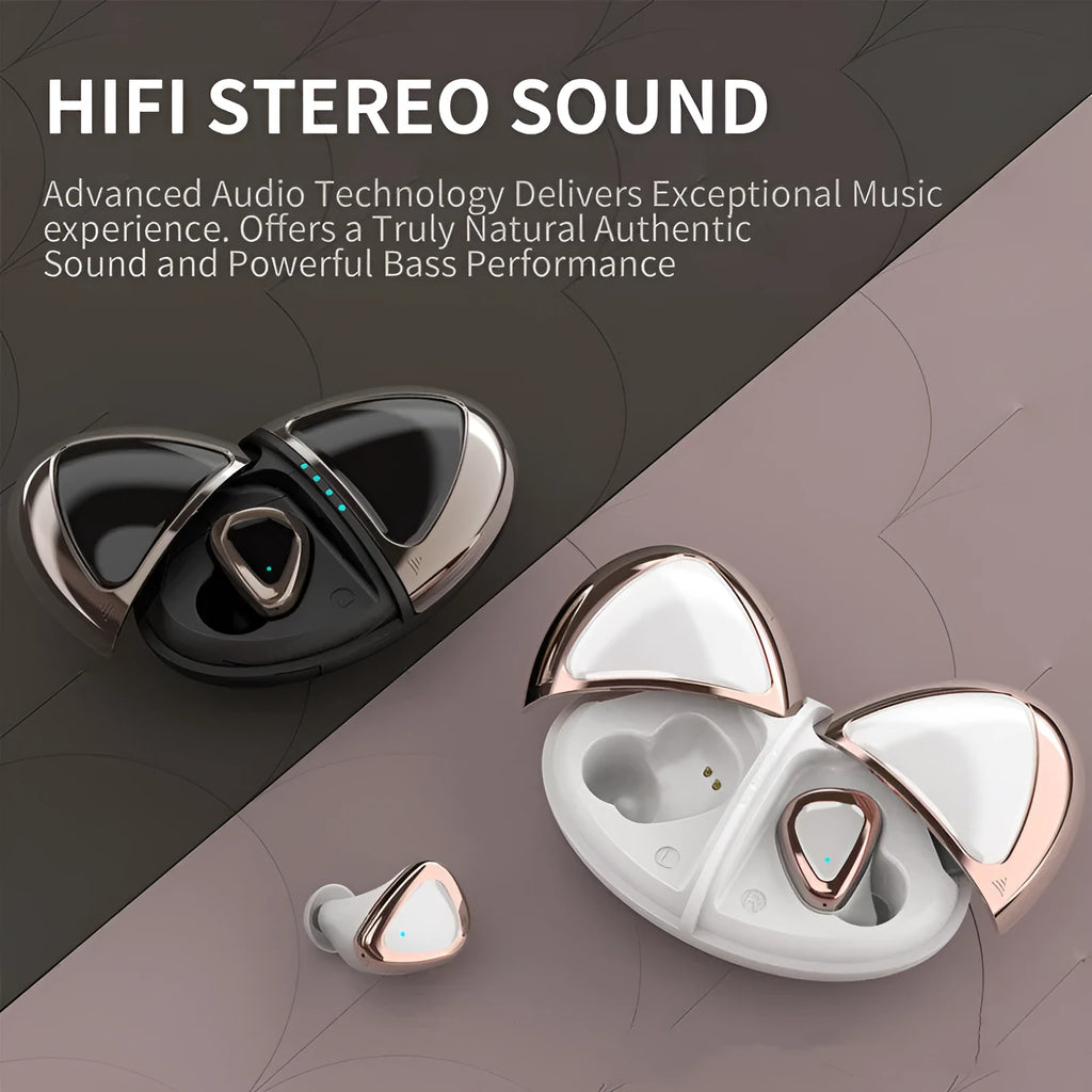 True wireless Bluetooth headset in Champagne White with breathing light and earplug design