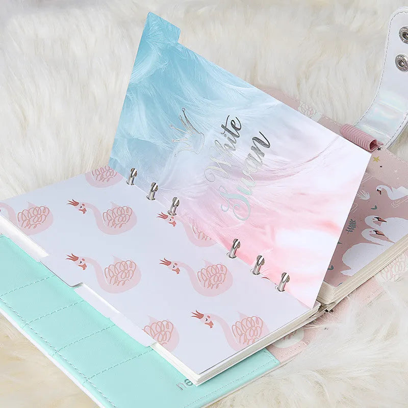 Six A6 separator pages with gold foil backing and colour printing for notebook organisation