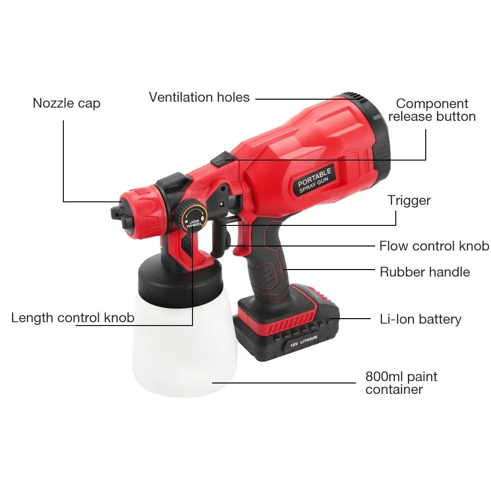 Blue cordless paint spraying machine with 550W motor and 800ml capacity watering can