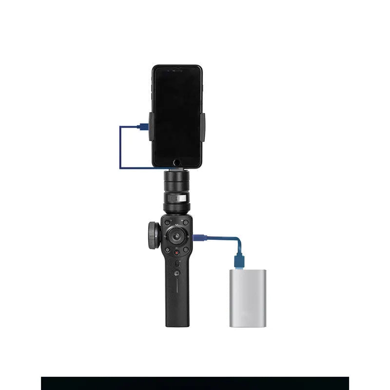 Black handheld mobile phone shooting stabiliser with ABS construction and extended battery life