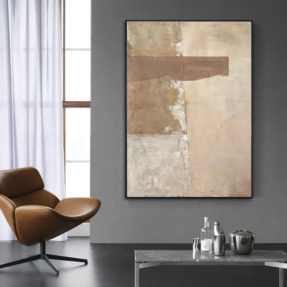 Large abstract handmade brown texture medieval style oil painting on canvas wabi-sabi home wall decor