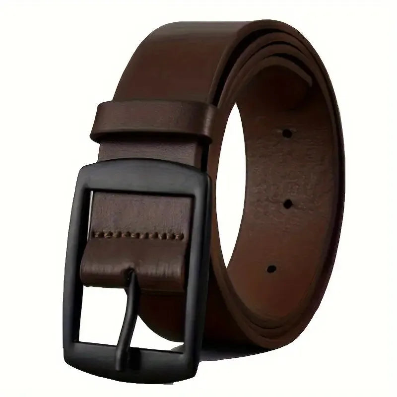 Men business casual imitation leather belt with alloy pin buckle, 120cm length, black belt with black buttons