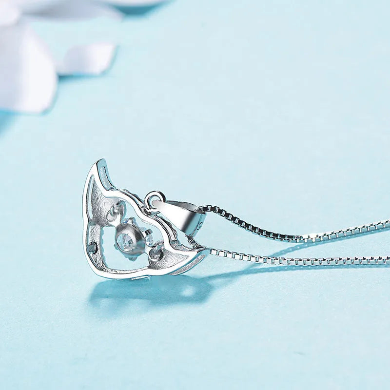 S925 sterling silver angel wings pendant with Swiss 4A zirconium diamond, 17mm, silver colour, simple style