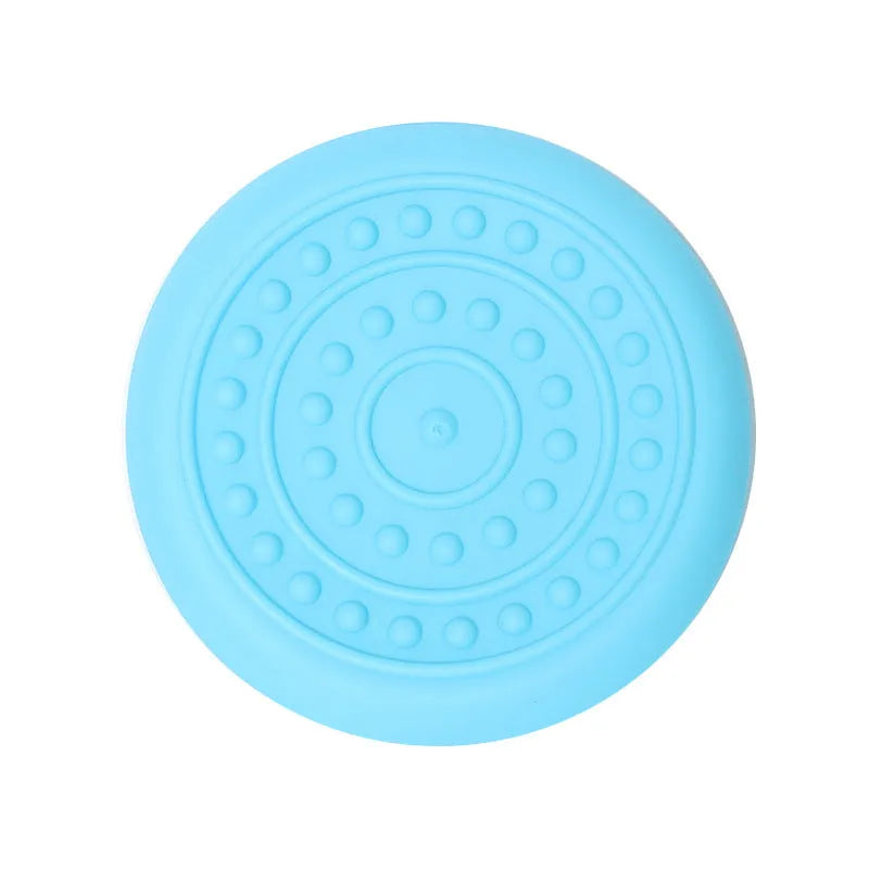 Plastic dog frisbee disc in green colour for outdoor fetch play with a dog.