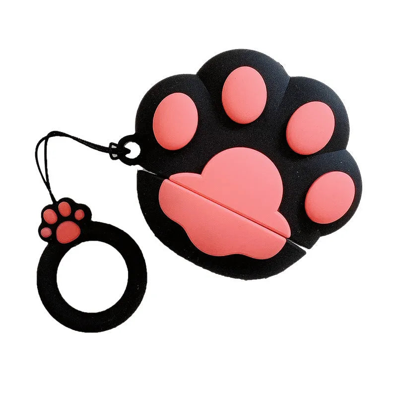 Cute cartoon cat paw AirPods case in soft rubber, clamshell style, with ring, 150mm x 65mm x 20mm