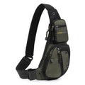 Men's nylon chest messenger shoulder bag in black, gray, army green, or blue with multi-functional shoulder strap