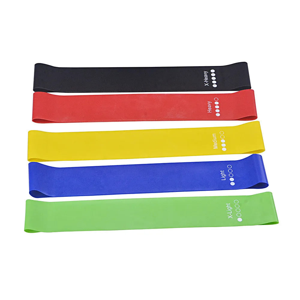 Five TPE resistance bands set with cloth bag and manual for leg, butt and yoga exercise