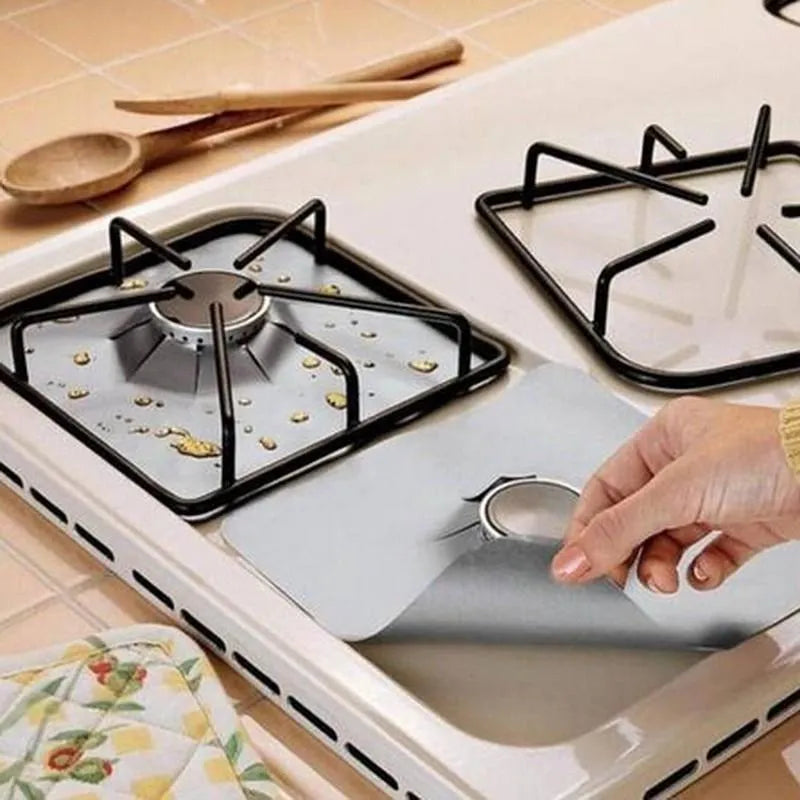 Gas stove surface protection pad made of Teflon-coated glass fibre cloth in black, measuring 27 x 27cm