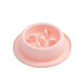 Pet slow food bowl anti-choking apparatus in pink plastic 17cm diameter with blue and green options