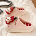 Velvet thermal non-slip cotton slippers for women in pink and white, with EVA sole and velboa lining