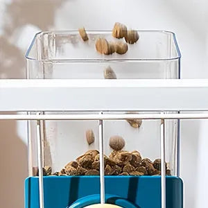 Transparent hanging automatic pet feeder with food and water compartments for small animal cages