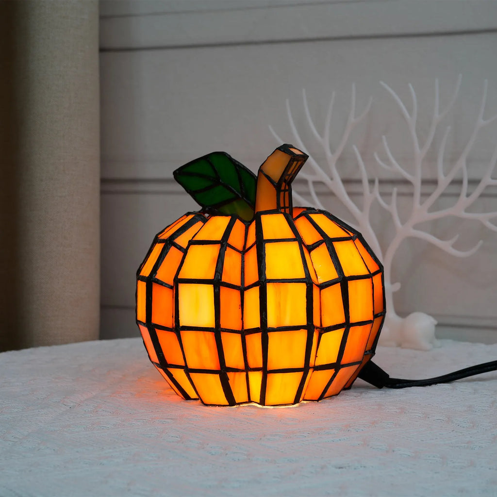 Handmade orange art glass pumpkin LED night light with glass shade and 220V plug options