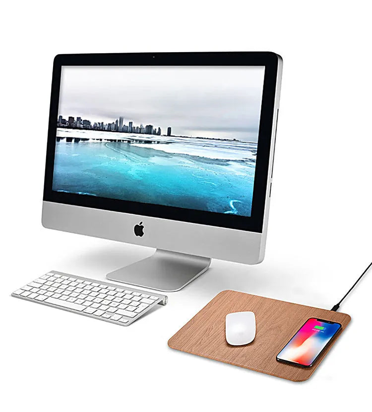 Wooden wireless charger in Black or Brown, ABS and PU leather, Qi 1.1, 5W or 10W