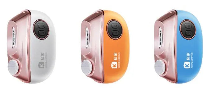Blue automatic electric nail clipper and polisher tool with USB Type-C charging port and cleaning brush.