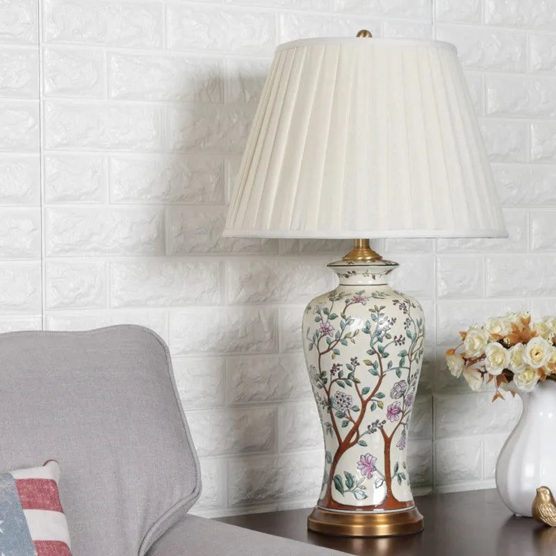 Chinese ceramic table lamp classical household with folding cover switch 40cm x 70cm American style