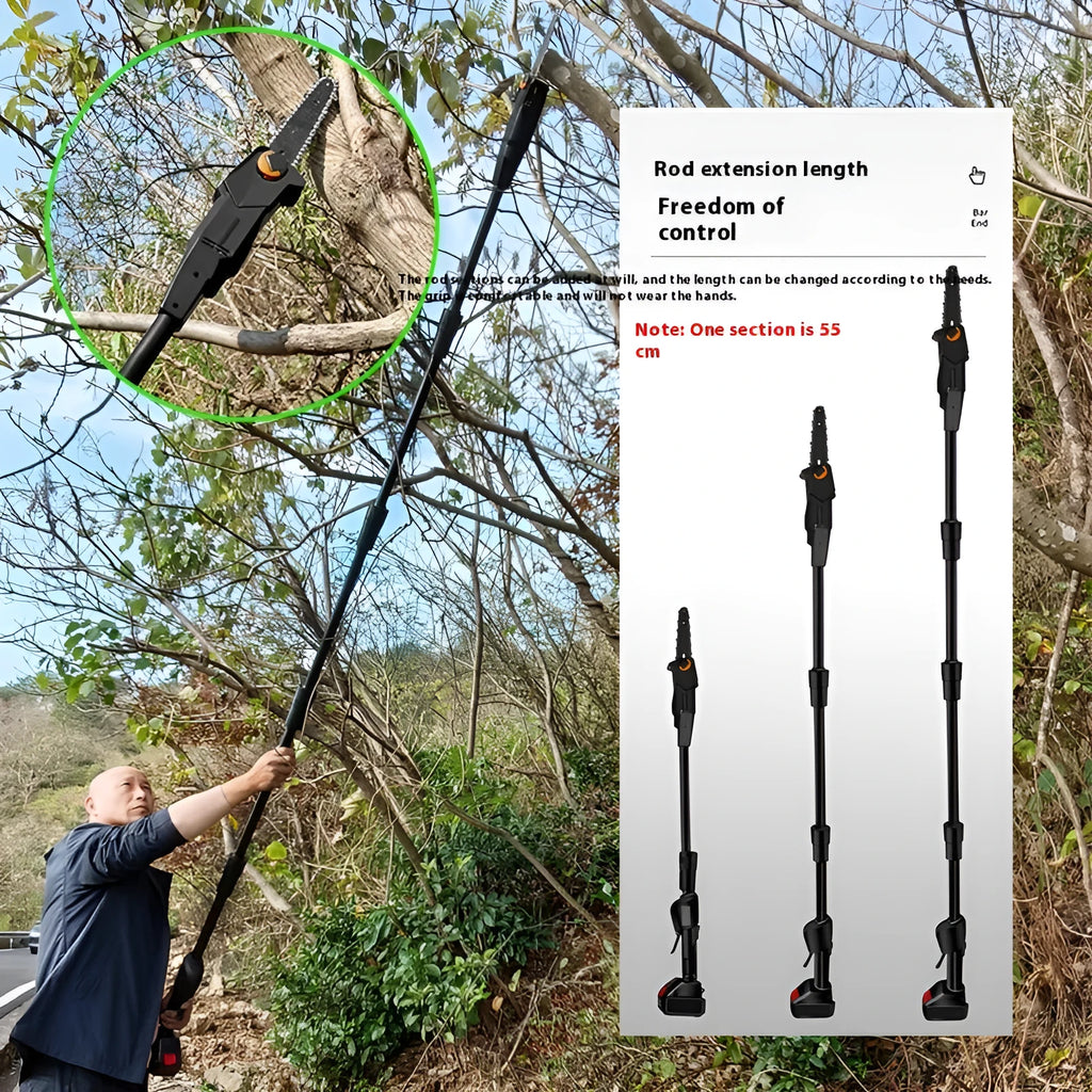 Black 24V cordless electric pruning saw with 8-inch bar and manganese steel chain for garden use