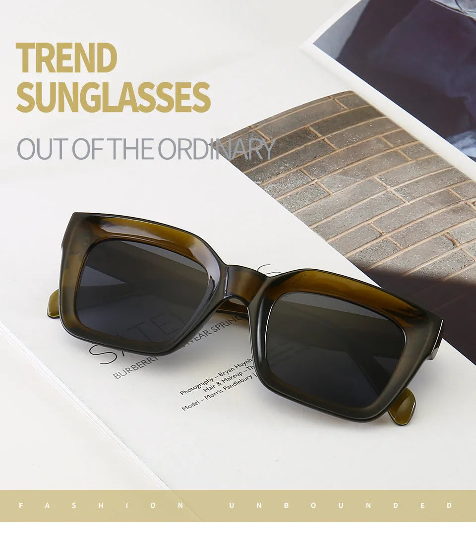 Fashion sunglasses with UV400 protection, bright black frame, black grey film lens, textured PC frame, non-shaven temple design, adult unisex