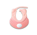 Adjustable baby shower cap in soft silicone and PP, shown in green, pink, and yellow.