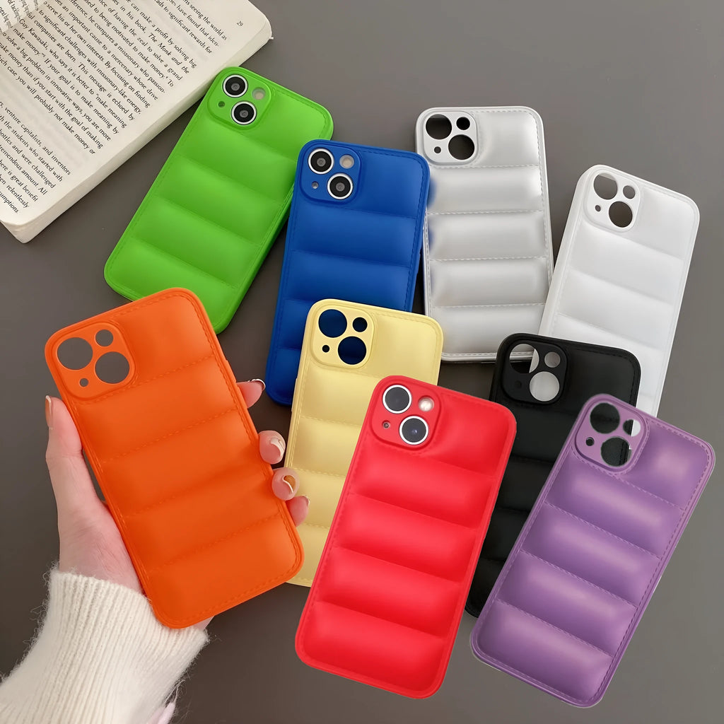 Solid colour down jacket style TPU phone case for iPhone, dark night purple, shockproof and anti-fingerprint