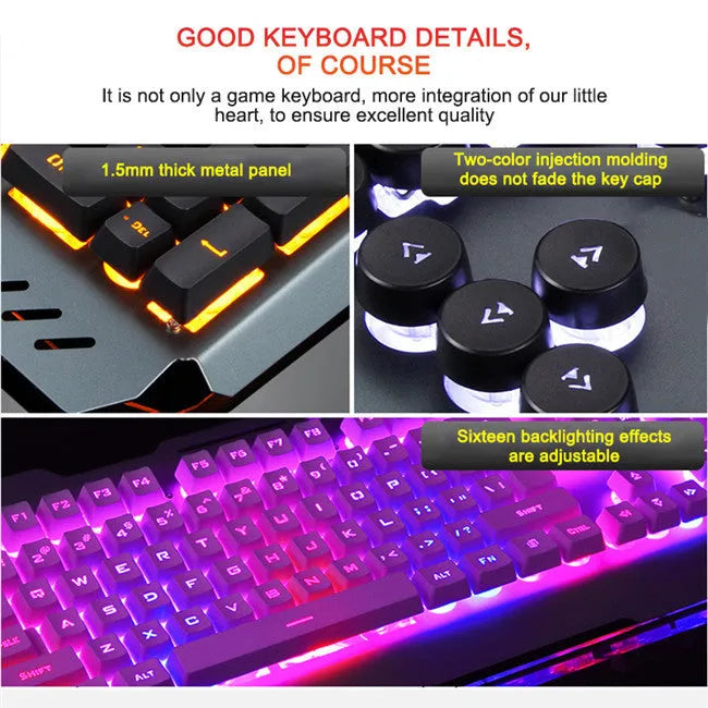 Wired gaming keyboard with RGB LED backlight, phone holder, pen slot, and card slot in black, white, or grey.