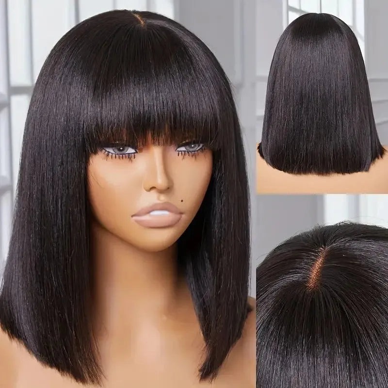 Su Bob's human hair lace wig 10 inch natural style black colour on a mannequin head