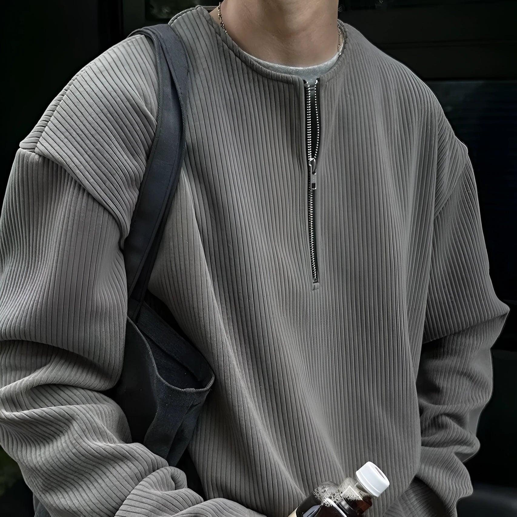 Solid colour women's pullover top with long sleeves in grey, black, or apricot for spring layering