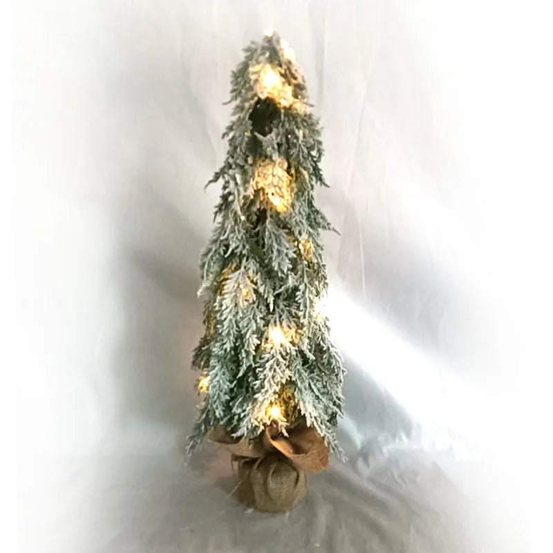 24-inch desktop artificial Christmas tree with lights and PE simulation snow spray decoration