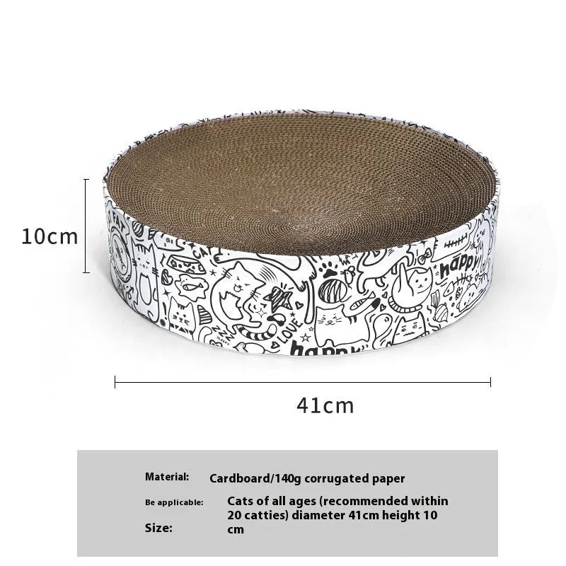 Extra large round white corrugated paper cat scratching board 42x42x10cm with a nest shape on the floor