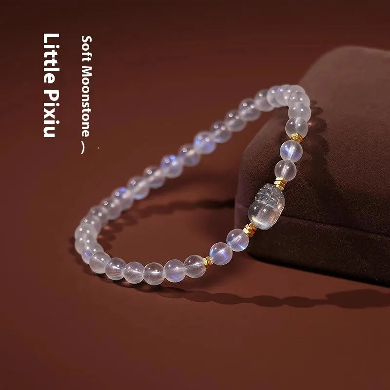 Blue moonstone women's bracelet with animal zodiac modelling in national style design