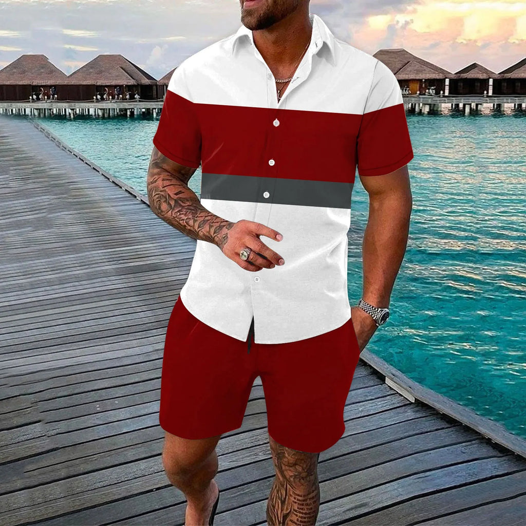 Men's summer cardigan lapels shirt outfit with colour-matching pattern in ZC-7801 style, polyester fabric, multiple sizes available