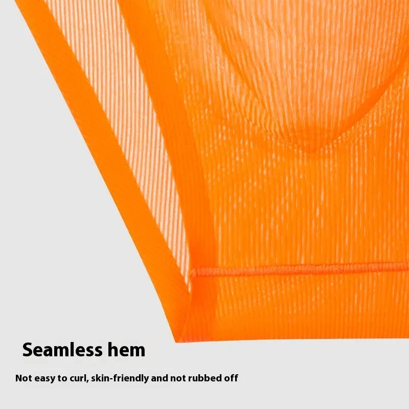 Ultra-thin ice silk seamless low waist panties in various solid colours on a white background.