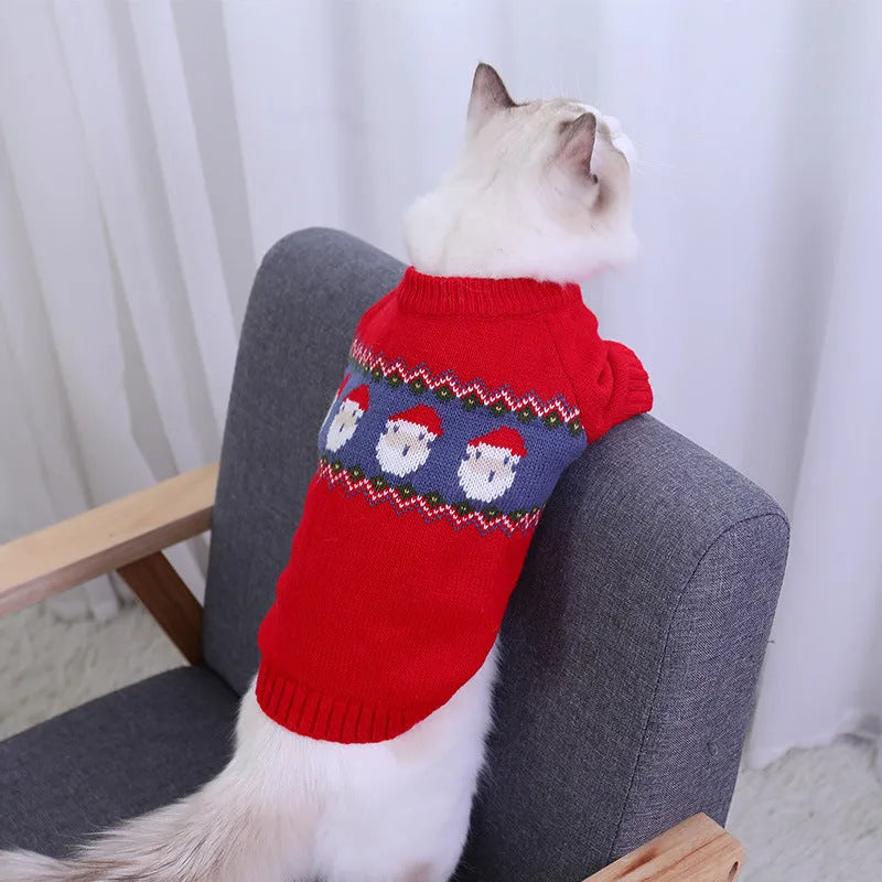 Red jacquard acrylic Christmas sweater for small dogs and cats, five sizes XS-XL, Europe America style