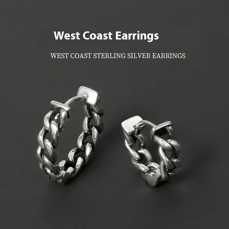 Men's simple geometric copper earrings in West Coast style, shown in 10mm and 14mm sizes.
