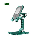 Universal metal folding phone holder in black, white or green with 360 rotating option for desk and car use