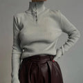 Retro breasted half turtleneck pullover sweater in slim fit with core-spun yarn fabric