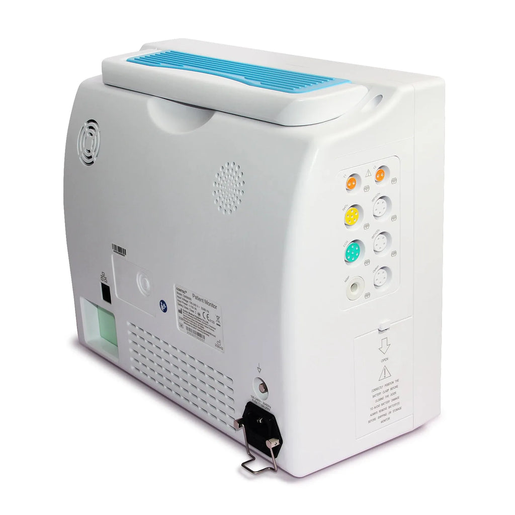 12.1 inch colour TFT patient monitor CMS8000 displaying ECG and SpO2 waveforms with built-in handle