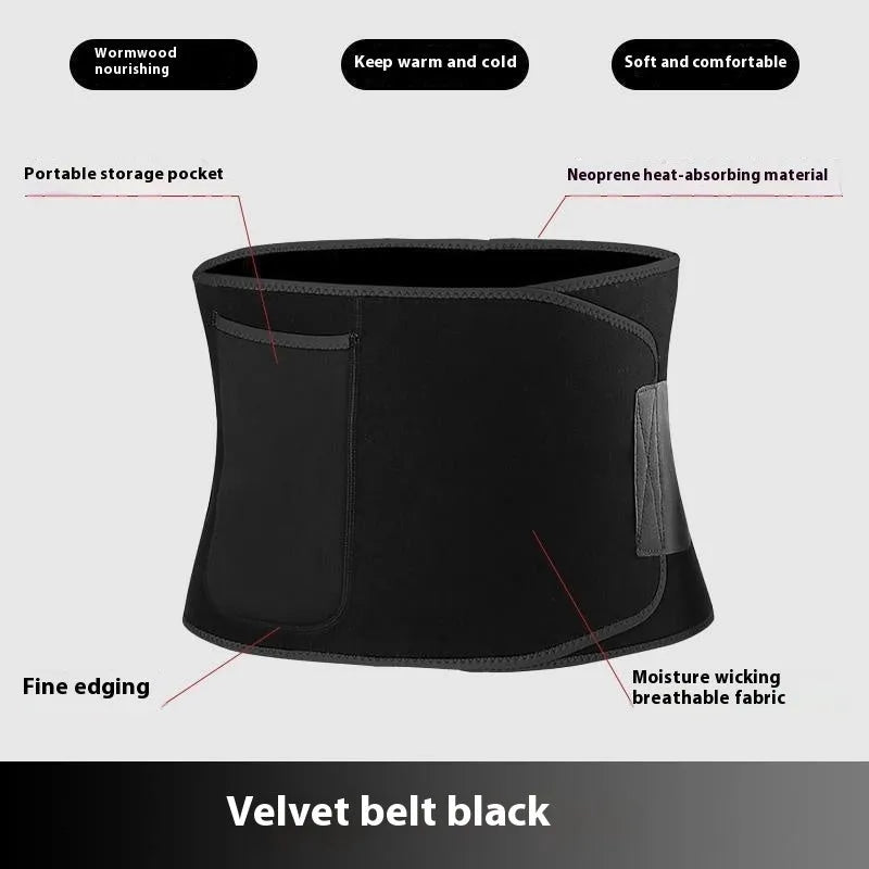 Black waist support belt for yoga and fitness activities providing lumbar protection
