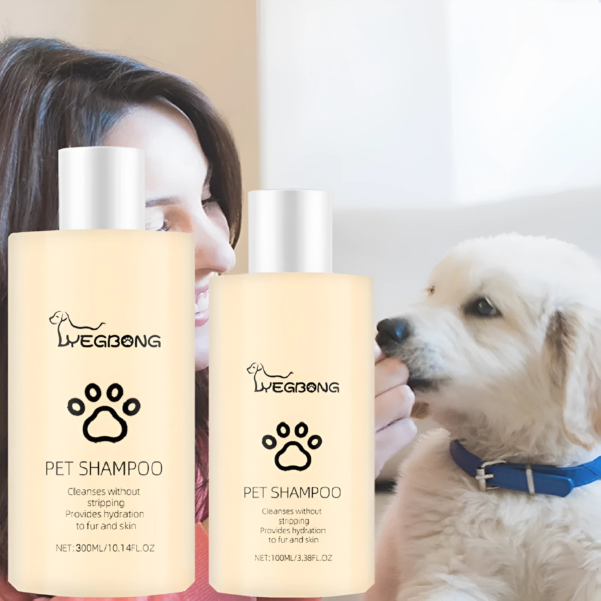 Mild and Clean pet shampoo bottle for dogs in 100ml and 300ml sizes