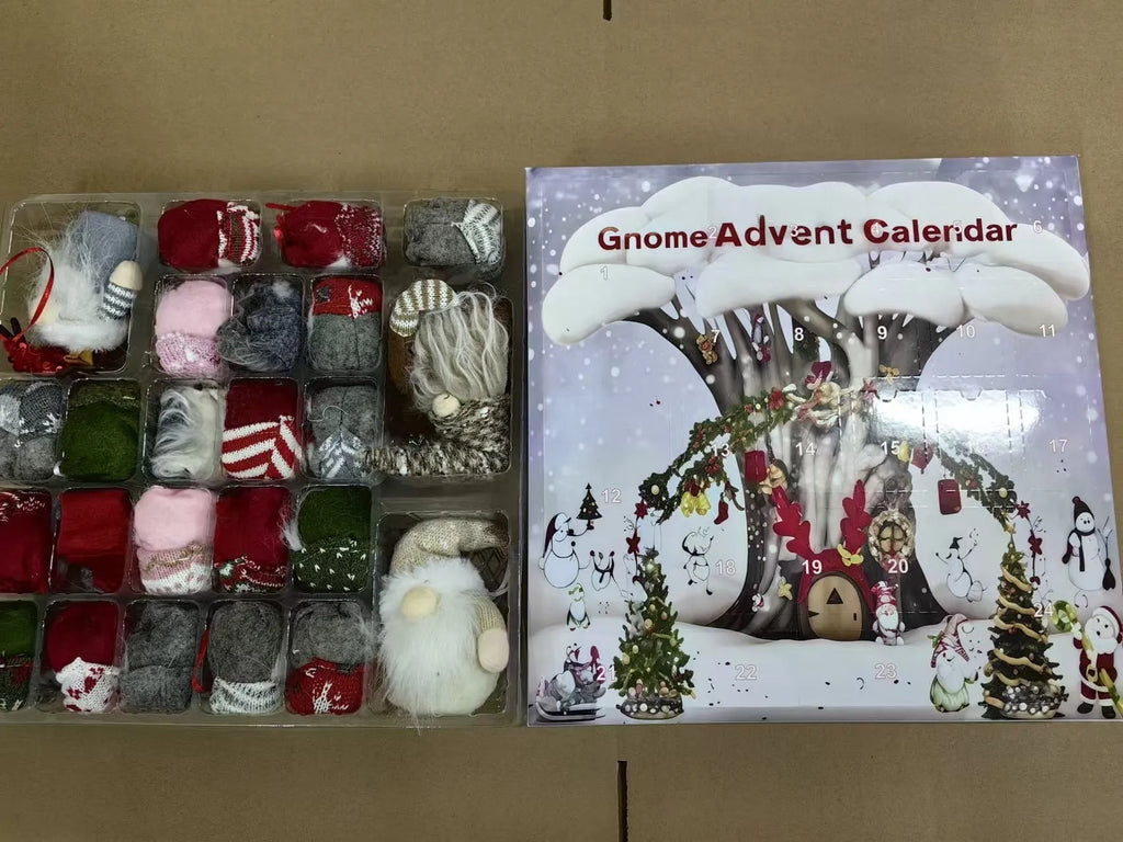 2025 Christmas gnome advent calendar with 24 doors showing plush gnomes in festive colours.