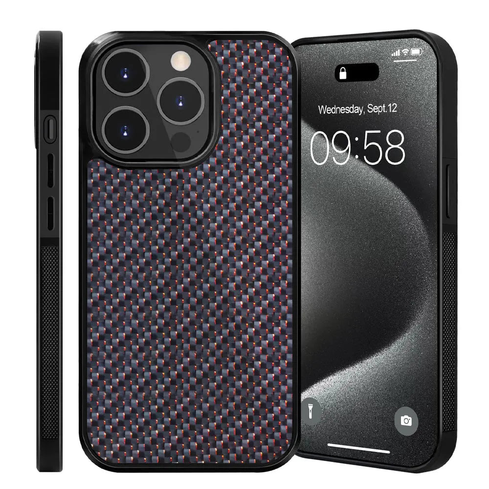 Carbon fibre 3K twill phone case in blue with TPU bumper for iPhone