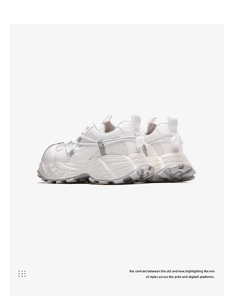 Breathable mesh foam bottom platform dad shoes with lace-up closure, round toe, thick sole, in oyster grey